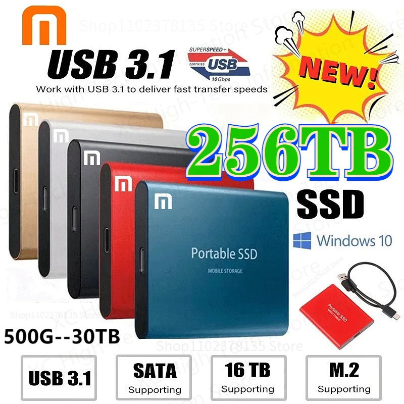 M.2 SSD 256 ТБ 1 ТБ Флэш-жесткий диск Внешний Type-C Высокоскоростной USB3.1 2 ТБ 4 ТБ 8 ТБ SSD Накопитель Портативный HD Жесткий диск Для Ноутбука