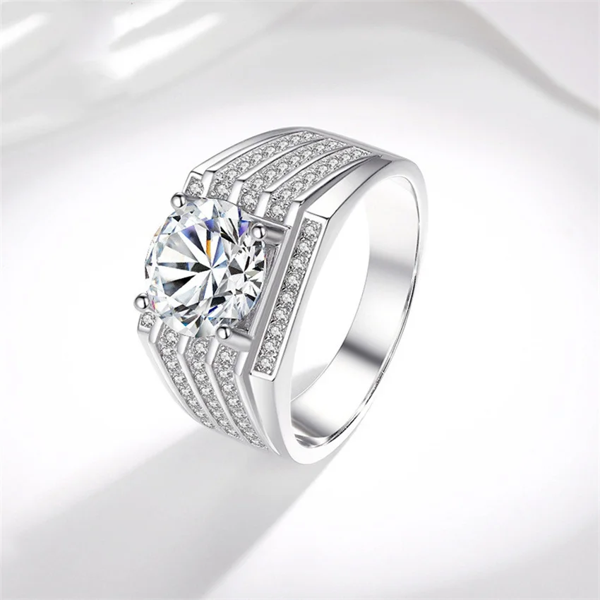 Tbestone 2022 Новый Муассанит, Сверкающее кольцо с бриллиантом, Стерлинговое серебро 925 пробы, 3 карата, Мужские свадебные украшения высокого качества