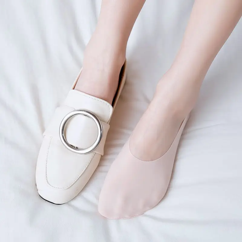 Силиконовые нескользящие невидимые носки, Тапочки, Бесшовные носки-лодочки из Ледяного Шелка, Летние Тонкие однотонные повседневные дышащие носки без показа