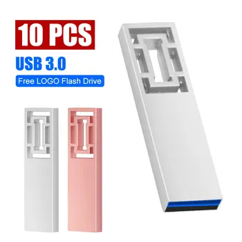 10 шт./лот Металлический USB 3,0 флэш-накопитель 128 ГБ 64 ГБ 32 ГБ 16 ГБ флеш-накопитель pendrive128GB u диск memoria cel usb stick подарок