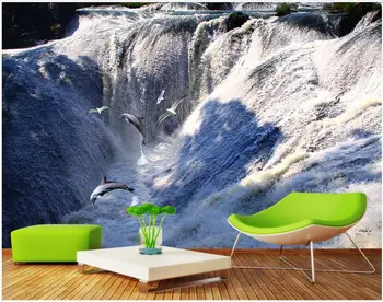 3d фотообои на заказ фреска Современный водопад дельфин морские волны пейзаж домашний декор гостиная обои для стен 3 d