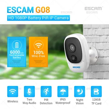 ESCAM G08 1080P Full HD Наружная Внутренняя Аккумуляторная Батарея PIR Сигнализация WiFi Камера