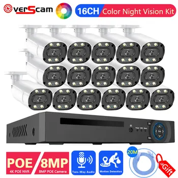 H.265 16CH 4K POE NVR Комплект 8MP Система Видеонаблюдения Наружная Всепогодная Цветная IP-камера Ночного Видения Безопасности Комплект Видеонаблюдения
