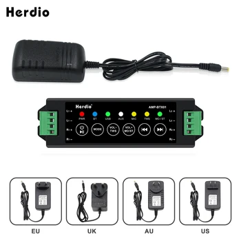 Herdio 4-Полосные Домашние Усилители Мощности Аудио Bluetooth и Aux Мини-Усилитель для Настенных Потолочных Динамиков в ванной комнате EU/US/UK/AU Plug