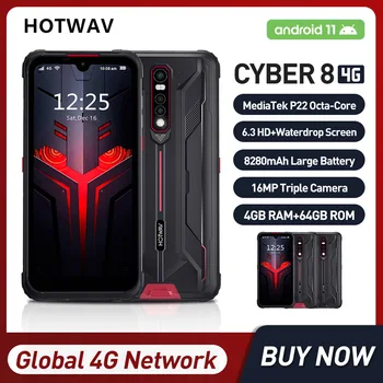 HOTWAV CYBER 8 Прочные Водонепроницаемые Мобильные Телефоны 4 ГБ + 64 ГБ 6,3-дюймовый HD-дисплей 8280 мАч 16-мегапиксельная Камера NFC 4G Смартфоны Android 11