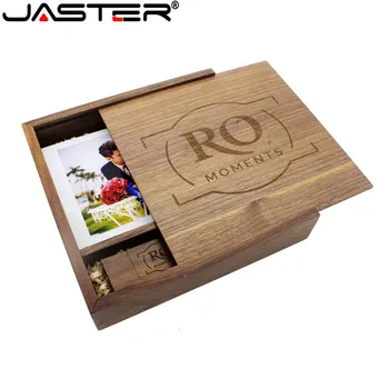 JASTER (1ШТ бесплатный логотип) Фотография Деревянный фотоальбом USB + коробка USB флэш-накопитель U диск Флешка 8 ГБ 16 ГБ 32 ГБ 64 ГБ Свадебное видео
