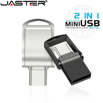 JASTER Pen Drive Type-C 2-в-1 Мини Металлический 64 ГБ Серебристый 32 ГБ Черный USB Флэш-накопители Бесплатная Гравировка Логотипа Memory Stick Свадебный подарок