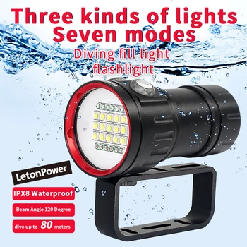 LetonPower Подводный 27 светодиодный фонарик для фотосъемки, видео, дайвинга, подсветка 100 м, водонепроницаемая тактическая камера, фонарь, лампа