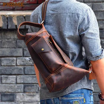 PNDME винтажный цилиндр из натуральной кожи, дизайнерская мужская нагрудная сумка, уличная мотоциклетная сумка через плечо из воловьей кожи, модная сумка через плечо
