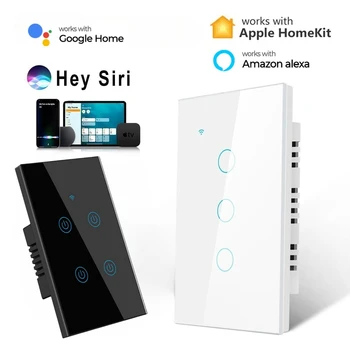 US Plug Homekit WiFi Smart Switch 1/2/3/4Gang Сенсорный Настенный выключатель Умный Дом Таймер Голосовое Управление Работа С Siri Alexa Google