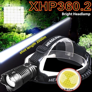 XHP360 Высокомощная светодиодная фара 2000 м, супер яркий наружный фонарь, Дальнобойная Тактическая фара, Аварийный блок питания, 18650
