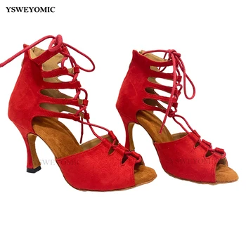Zapatos de baile latino, супер мягкий индивидуальный каблук и цвета, Пикантные красные туфли для латиноамериканских танцев Сальса для женщин и девочек