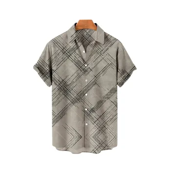 Гавайская мужская рубашка в клетку Оверсайз, топ с короткими рукавами, Летний Отдых на море, Повседневная одежда на пуговицах, Тропическая социальная роскошь 5XL