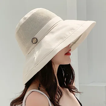 Женская Рыбацкая шляпа с деревянной пряжкой, летняя солнцезащитная кепка с защитой от ультрафиолета, кепка с большими полями на открытом воздухе, пляж, море