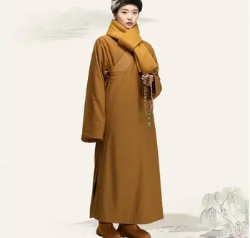 Зимняя китайская одежда Дзен, монашеские буддийские халаты, Шаолиньское длинное платье, бархатный халат толщиной