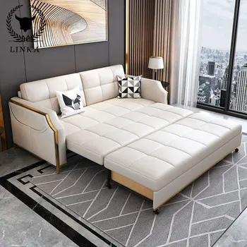 Китайская мебель современный многофункциональный тканевый складной диван-кровать из массива дерева для гостиной