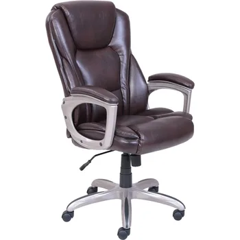 Коммерческое офисное кресло из прочной клееной кожи с эффектом памяти, вместимость 350 фунтов, коричневого цвета