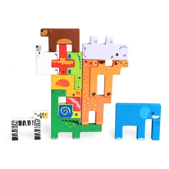 Креативная Мультяшная Карточная доска 3D Животные Строительные блоки Головоломки Детские Развивающие красочные деревянные игрушки Монтессори