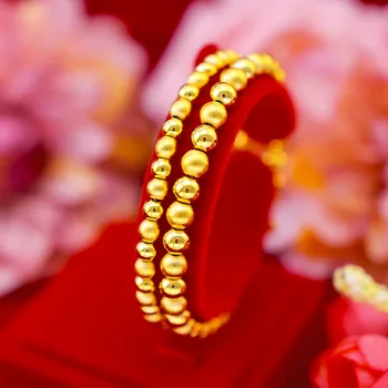 Модный Корейский браслет из бисера золотого цвета, простые браслеты из желтого золота, твердые гладкие матовые бусины, ювелирные изделия для подарков на День рождения для девочек