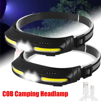 Новый светодиодный налобный фонарь COB, мощный головной фонарик, USB Перезаряжаемый фонарь для кемпинга и рыбалки, широкий диапазон освещения