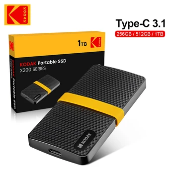 Портативный HD SSD-накопитель KODAK серии X200 Мобильный твердотельный накопитель емкостью 1 ТБ PSSD с низким энергопотреблением, быстрое чтение и запись, малошумящий SSD