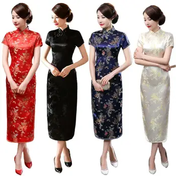 Ретро китайское традиционное платье Женское Ципао С Цветочной Вышивкой, женский Ципао с высоким Разрезом, халат chinoise китайское платье