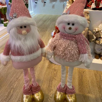 Розовый Растягивающийся Санта Клаус Снеговик Плюшевые Стоячие Куклы Рождественские Украшения Украшение Для Дома Рождественский Декор 2023 Подарки На Новый Год