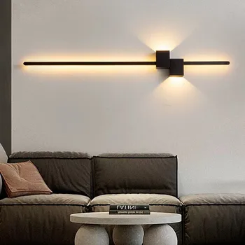 Современные минималистичные креативные ленточные светильники, алюминиевая спальня, гостиная, диван, решетка, фон, прикроватная лампа, настенный светильник