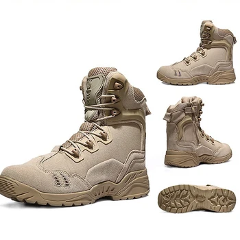 Тактические ботинки, мужские военные кроссовки, Уличные демисезонные кожаные водонепроницаемые износостойкие тактические ботинки для пустыни с высоким берцем