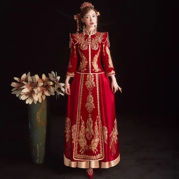 Традиционная Вышивка Пайетками, Свадебный костюм Невесты Чонсам, Классическая китайская пара, Женщины, Мужчины, Свадебное платье Qipao Vestidos