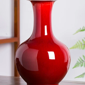 Фарфоровая керамическая Красная ваза Lang, Цветочная композиция, Украшение для дома в китайском стиле, гостиной, антикварные полки, украшения