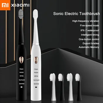 Электрическая зубная щетка XIAOMI Sonic-5 режимов USB, перезаряжаемая, умный таймер, Водонепроницаемая зубная щетка, Ультразвуковые отбеливающие зубные щетки